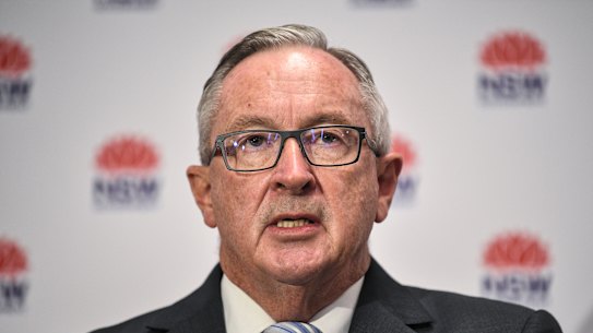 NSW Minister for Heath Brad Hazzard speaking at a press conference providing an update on the current state of Coronavirus in NSW at the NSW Ministry of Health in Sydney, Monday, March 2, 2020. 