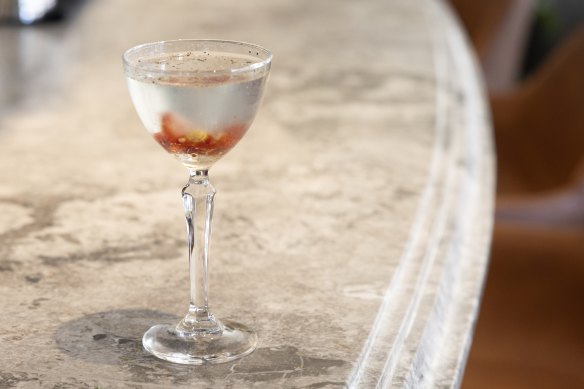 The Semplice martini, made with Four Pillars olive leaf gin, Cinzano, sun-dried tomato and cracked pepper.