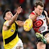 St Kilda’s Jack Macrae gets a kick away.