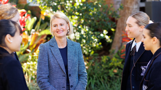 St Aidan’s principal Toni Riordan with students.