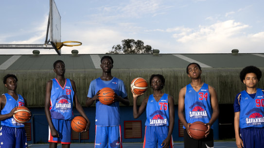 Savannah Pride players Diing Deng, Rilpuou Dut, Deyb Deyb, Ceefah Lemiri, Jackson Taingahue-Neil, and Taonga Tembo-Sievers.