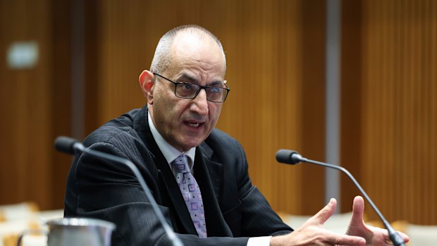 Michael Pezzullo in front of a parliamentary committee in January.
