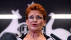 Queensland Senator and One Nation leader Pauline Hanson speaks during a press conference in Brisbane, Thursday, March 28, 2019. Party officials James Ashby and Steve Dickson were caught in an al-Jazeera investigation which used hidden cameras and a journalist posing as a gun campaigner to expose the far-right party's extraordinary efforts to obtain funding in Washington DC in September. (AAP Image/Dan Peled) NO ARCHIVING