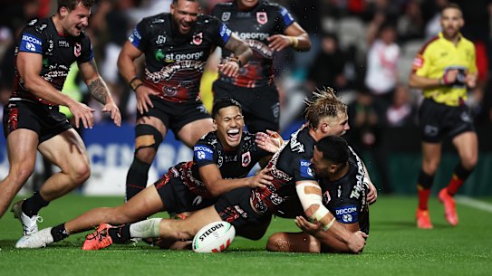 Mathew Feagai celebrates.