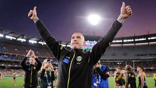Dustin Martin farewelled the Richmond faithful at the MCG earlier this year.
