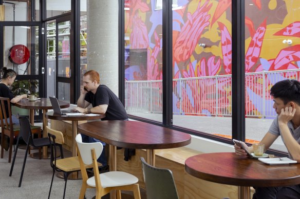 The cafe’s window-side seating.