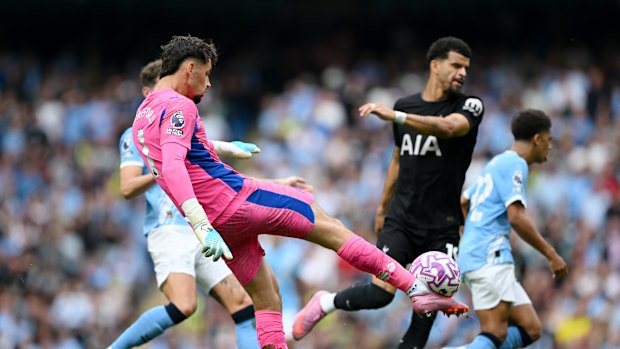 James Trafford takes a goal kick during the match against Tottenham.