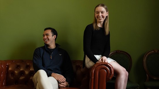 Ashley Buchanan, right, will transfer from The Women’s College to St Paul’s College when it becomes co-ed in 2023, joining the existing male students, including, Lachlan Oldfield, left, in Sydney.