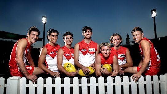Swans young guns Errol Gulden, Justin McInerney, Sam Wicks, Logan McDonald, Chad Warner, James Rowbottom, Braeden Campbell.