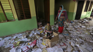 Books lie scattered at the Rajdhani Public School which was vandalised in Tuesday's violence at Shiv Vihar in New Delhi.