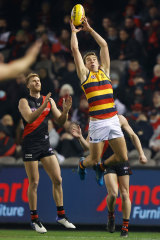 Riley Thilthorpe flies high for the Crows on what was a horror night for Adelaide.