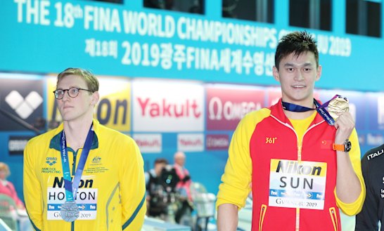 Mack Horton (left) and Sun Yang at last year's world swimming championships.