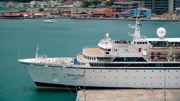 The Freewinds cruise ship docked in the port of Castries, the capital of St Lucia.