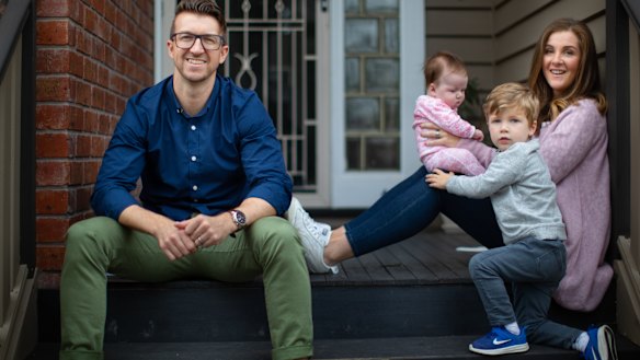 Phil Heys with children Rosie and Harry and his wife, Kat. He is one of many workers who have found working from home enriching and who are likely to benefit from its normalistion during COVID-19.