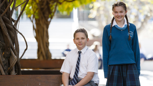 Year 7 St Mary McKillop College students Luca Hrstic and Katie Williams.