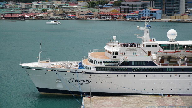 The Freewinds cruise ship docked in the port of Castries, the capital of St Lucia.