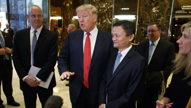 Then president-elect Donald Trump  with Alibaba founder Jack Ma in New York in January 2017.