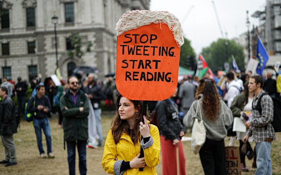 Anti-Trump protesters in London on Tuesday.