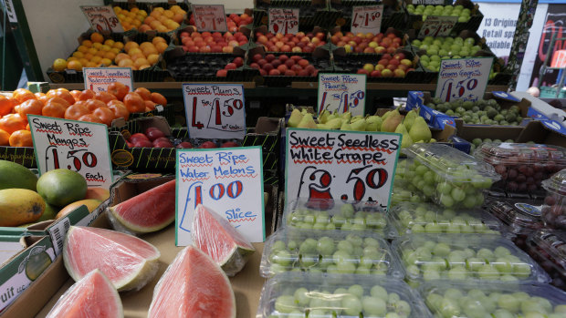 A fruit stall displays fruit at a market in London on Wednesday, August 7. 