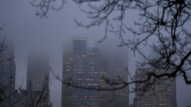 Fog settled over the city early Thursday morning.