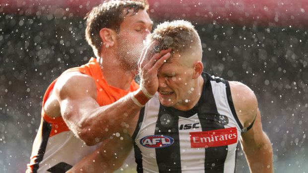 Star Collingwood midfielder Adam Treloar struggled to make an impact in the prelim final against Matt de Boer.