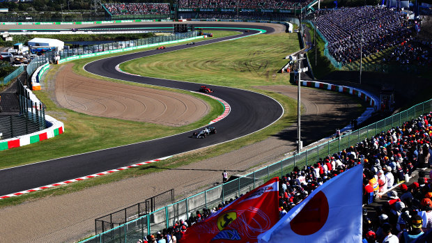 On track: Valtteri Bottas driving the Mercedes AMG Petronas W10 leads Sebastian Vettel of Germany in the Scuderia Ferrari SF90.