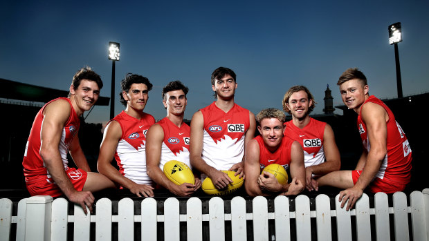 Swans young guns Errol Gulden, Justin McInerney, Sam Wicks, Logan McDonald, Chad Warner, James Rowbottom and Braeden Campbell.