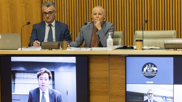 AFL CEO Gillon McLachlan and NRL CEO Andrew Abdo appear before the government’s online gambling inquiry chaired by Labor MP Peta Murphy.