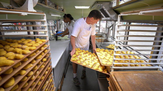 Doughnuts waiting to be cooked at the American Doughnut Kitchen.