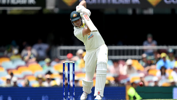 Cameron Green bats at the Gabba in Australia’s first Test against South Africa.