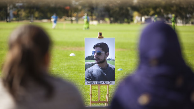 Family and friends watch the memorial match played in the memory of Zeeshan Akbar.