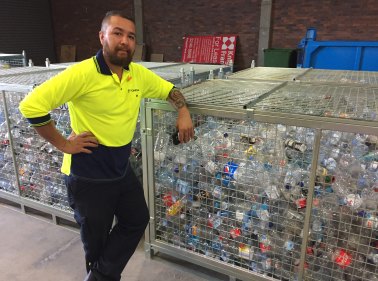 Some of the 1.6 billion containers returned by Queenslanders await recycling in West End. 