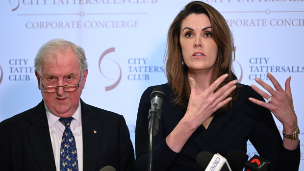 Peta Credlin, with Donnelly, speaks at the book launch.