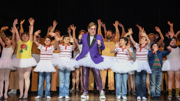 Sir Elton John joined the cast of Billy Elliot on stage in Sydney on Thursday.