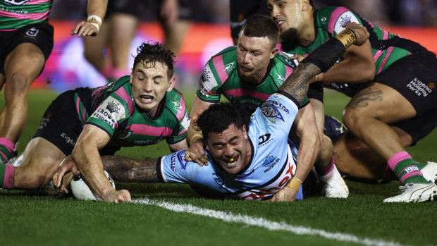 Andrew Fifita scores his second-half try.