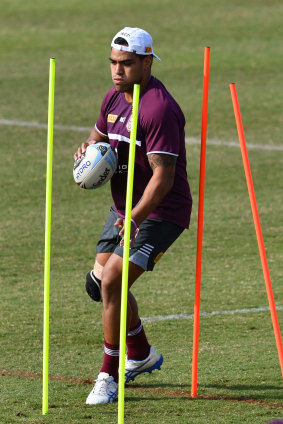 Joe Ofahengaue during Queensland training at Langlands Park in Brisbane on Tuesday.