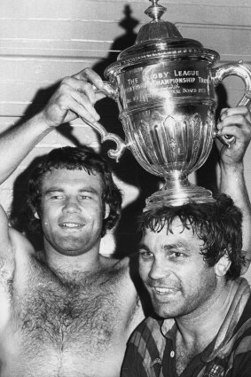 King Artie. . . Graham Eadie makes Arthur Beetson boss of the Rugby League World after he led the team to a narrow win over Great Britain in 1977.