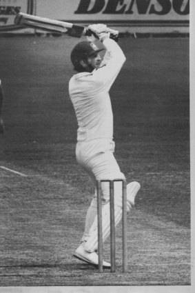 Peter Sleep cuts Richard Hadlee for 4 runs. 