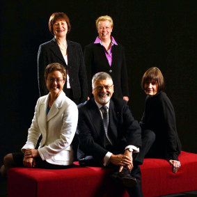 It took many years for other women to be appointed departmental heads. Helen Williams (right) with other secretaries in 2006. Clockwise from bottom centre: Peter Shergold, Lisa Paul, Joanna Hewitt and Patricia Scott.
