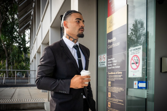 Penrith Panthers player Taylan May arrives at the Penrith Local Court.