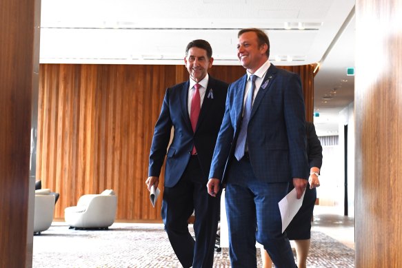 Queensland Deputy Premier Steven Miles (right) and treasurer Cameron Dick (left).