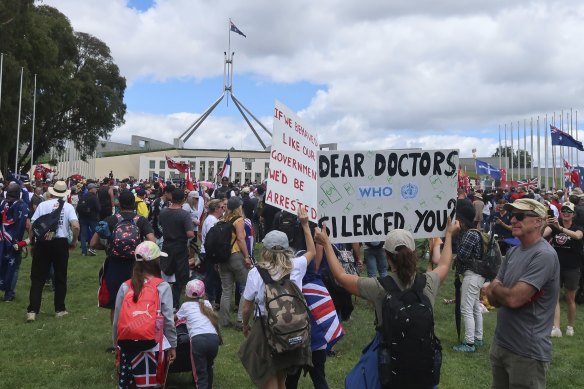 The ‘Convoy to Canberra’ protest in front of Parliament House in Canberra.