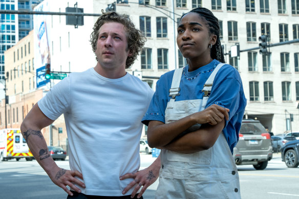 Jeremy Allen White as Carmy and Ayo Edebiri as Sydney in season two of The Bear.