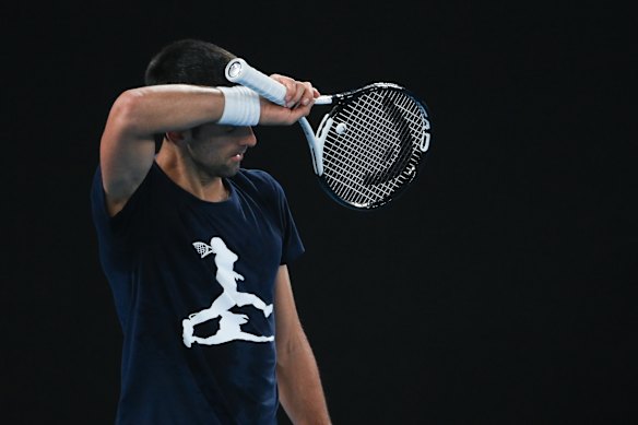 Djokovic during practice this morning.