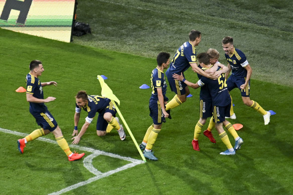 Rostov's youngsters celebrate their early goal, before Sochi put 10 past them despite the best efforts of their young keeper.