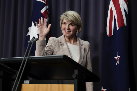 Then foreign affairs minister Julie Bishop in Canberra on August 22.