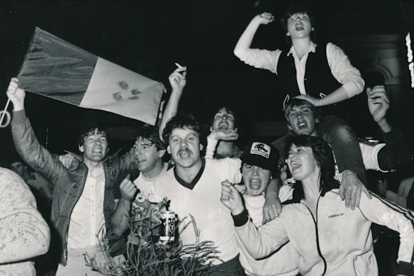 Revellers in Lygon Street celebrating Australia II’s victory in the 1983 America’s Cup.