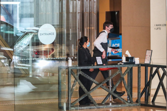 Melbourne’s Grand Hyatt hotel where a hotel quarantine worker tested positive for COVID-19. 