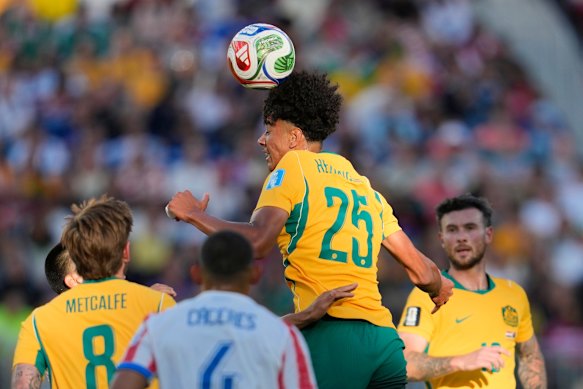 Lucas Herrington in action for the Socceroos against Paraguay.
