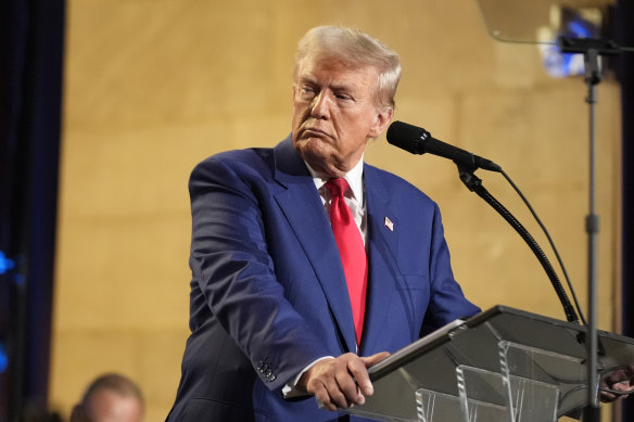 Donald Trump listens to a question during a campaign event at the Economic Club of New York on Thursday.